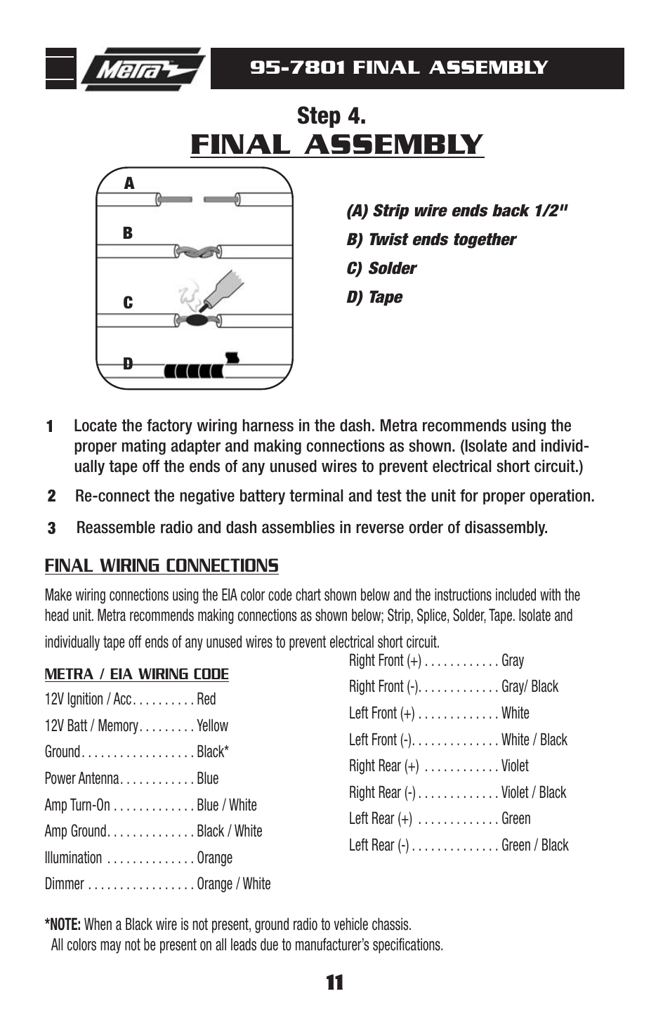 Final assembly, Step 4 | Metra Electronics 95-7801 User Manual | Page 13 / 16