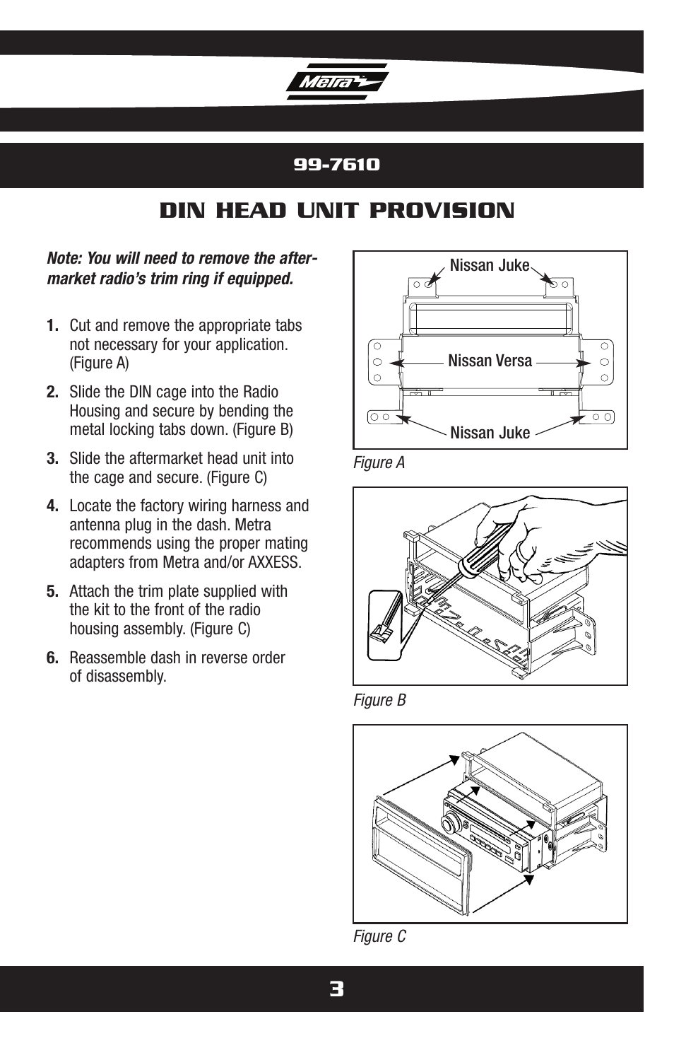 Din head unit provision | Metra Electronics 99-7610B User Manual | Page 5 / 12