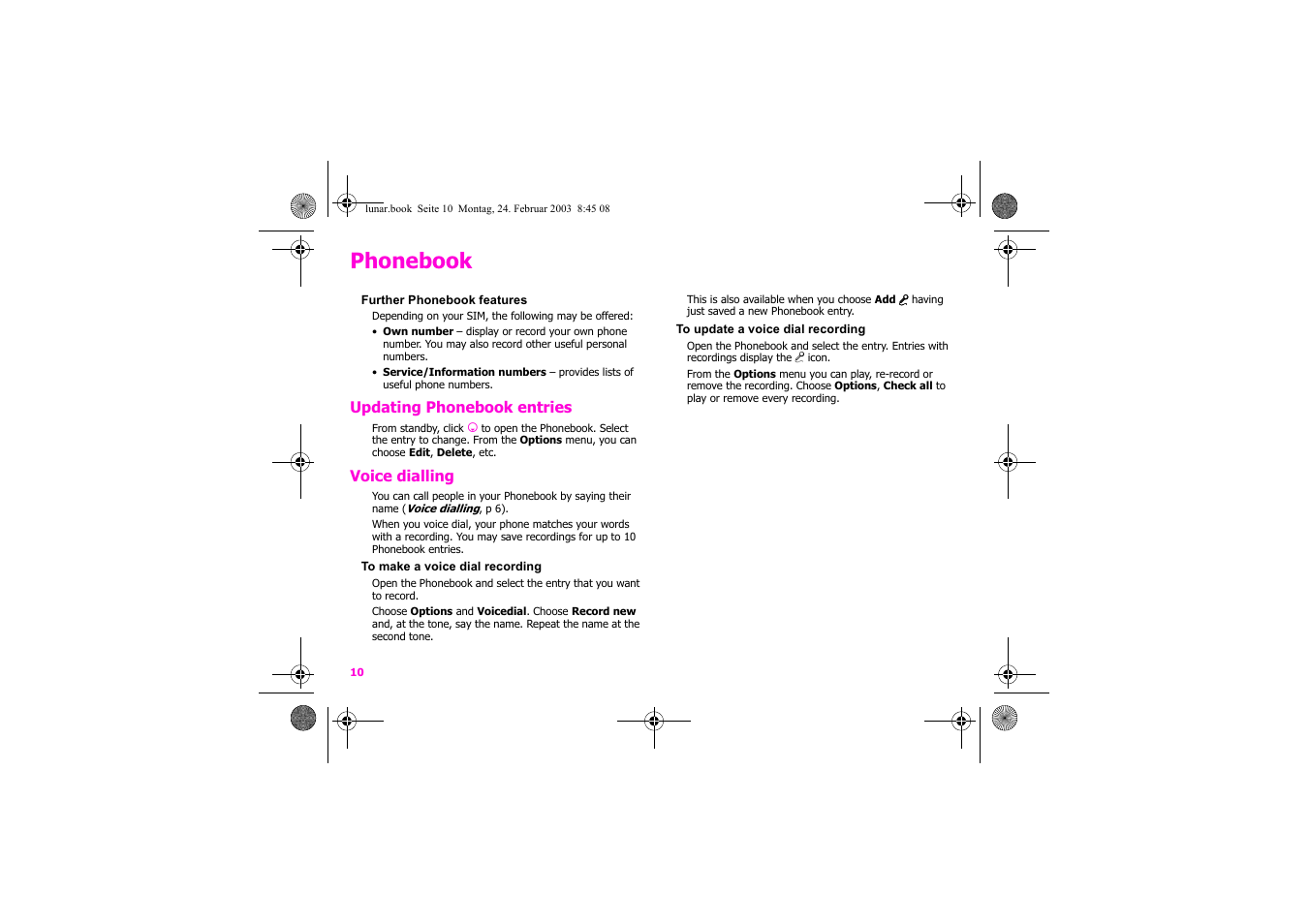 Phonebook | Siemens Xelibri 2 User Manual | Page 11 / 31