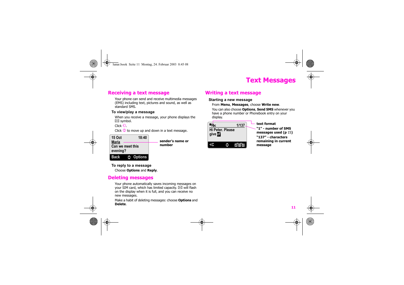 Text messages | Siemens Xelibri 2 User Manual | Page 12 / 31