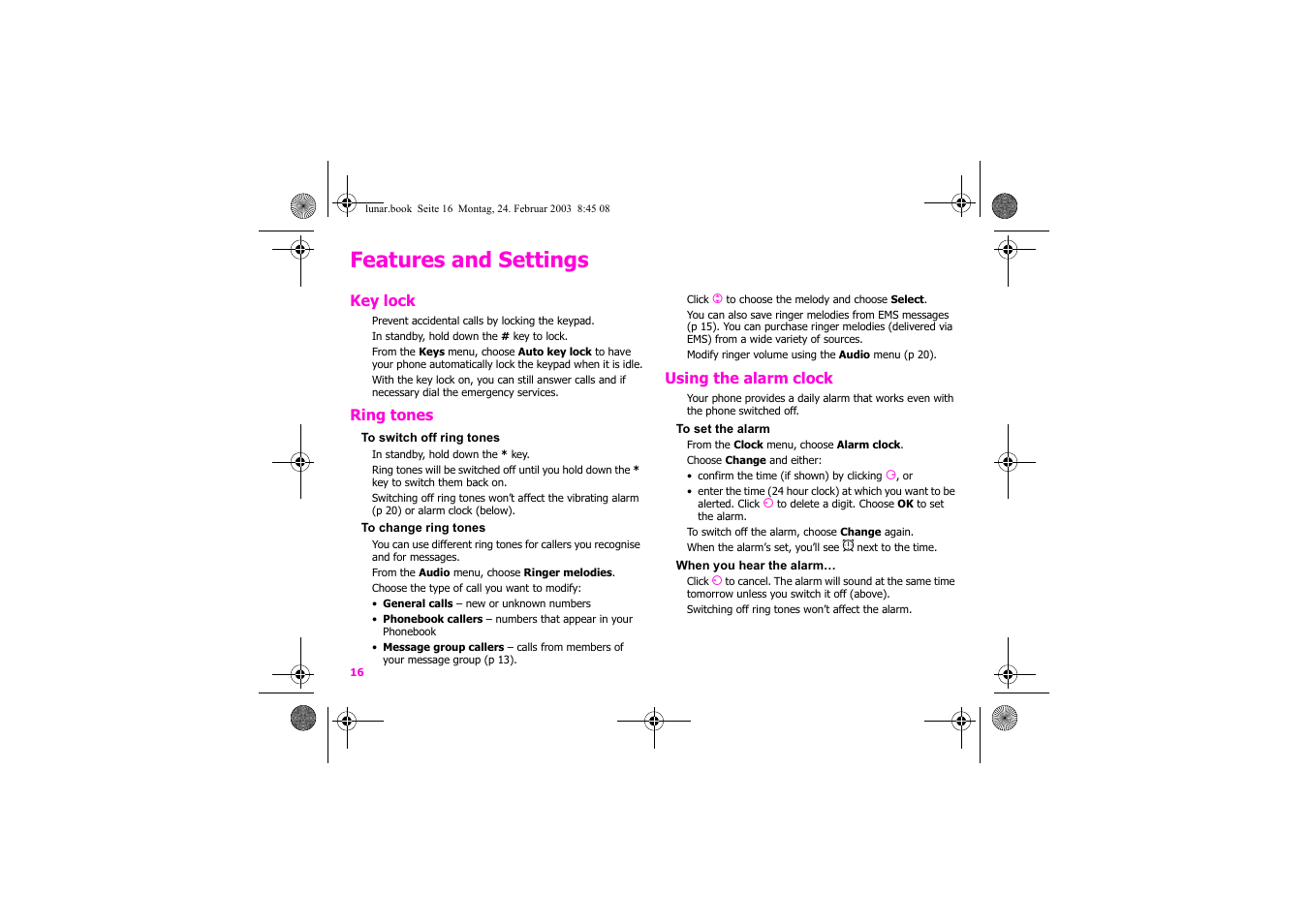 Features and settings | Siemens Xelibri 2 User Manual | Page 17 / 31