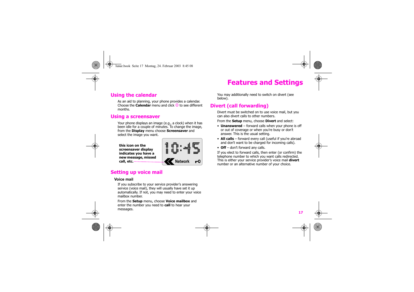 Features and settings | Siemens Xelibri 2 User Manual | Page 18 / 31