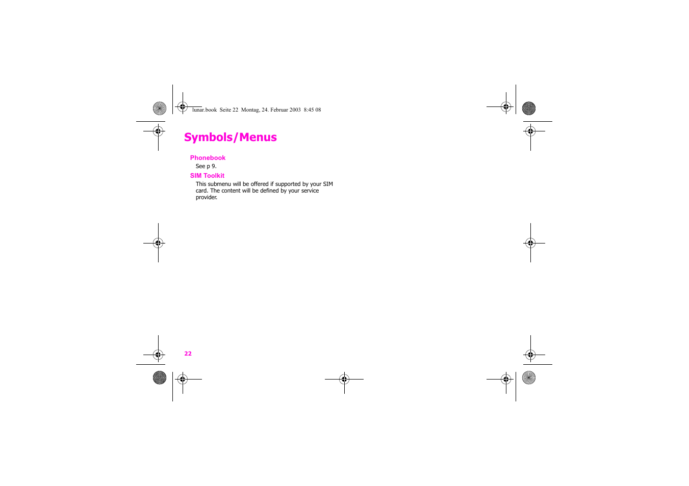 Symbols/menus | Siemens Xelibri 2 User Manual | Page 23 / 31