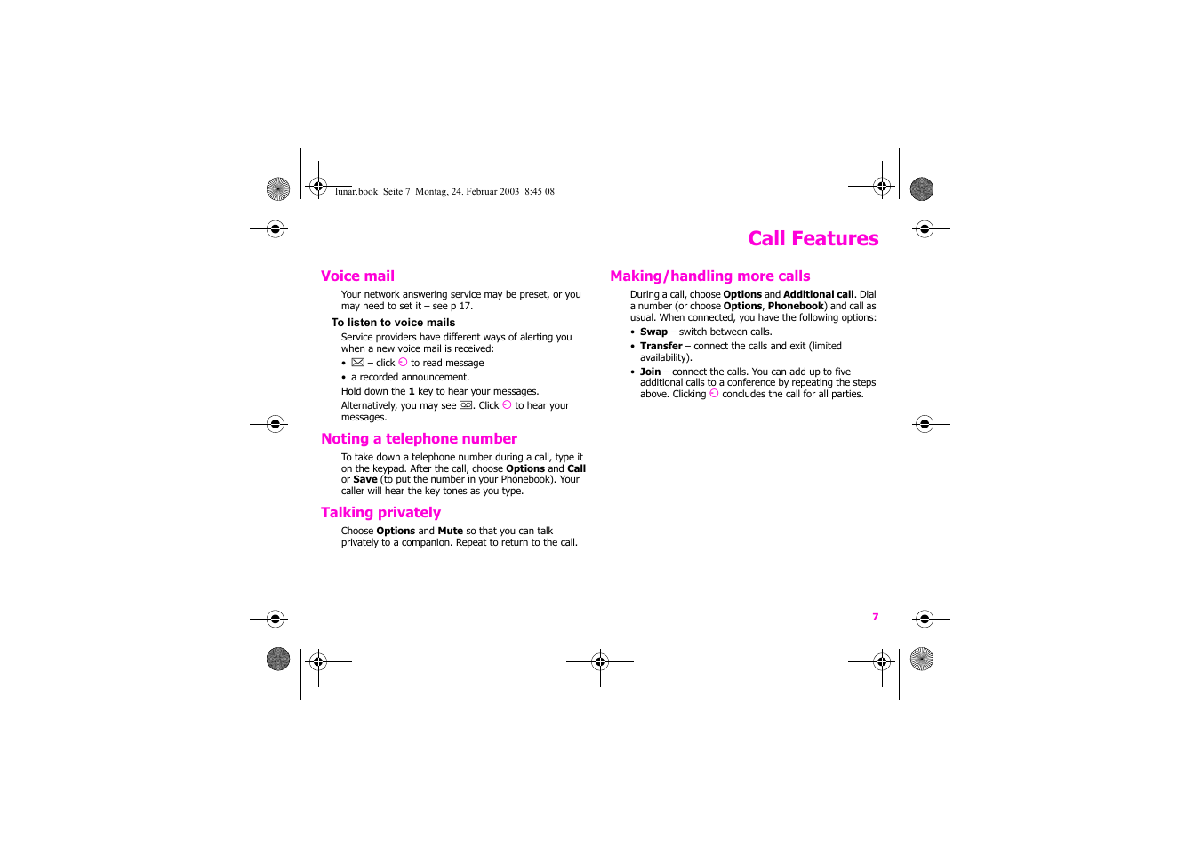 Call features | Siemens Xelibri 2 User Manual | Page 8 / 31