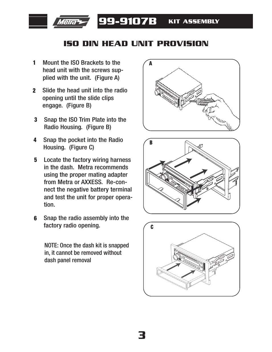 9107b, Iso din head unit provision | Metra Electronics 99-9107B User Manual | Page 5 / 8