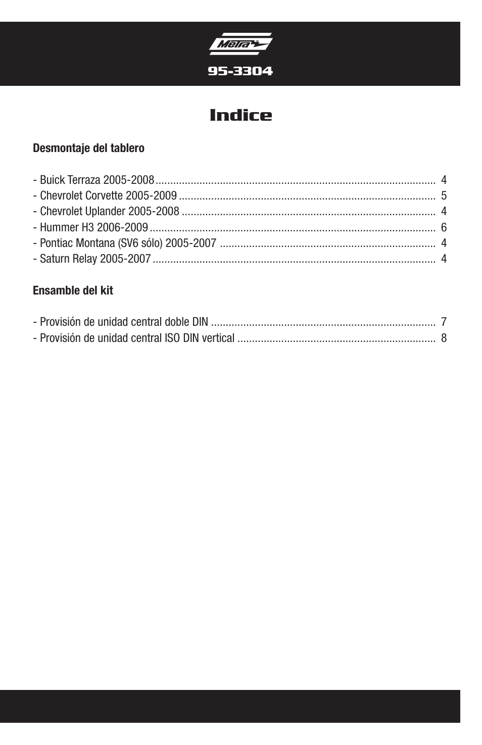 Indice | Metra Electronics 95-3304 User Manual | Page 13 / 20