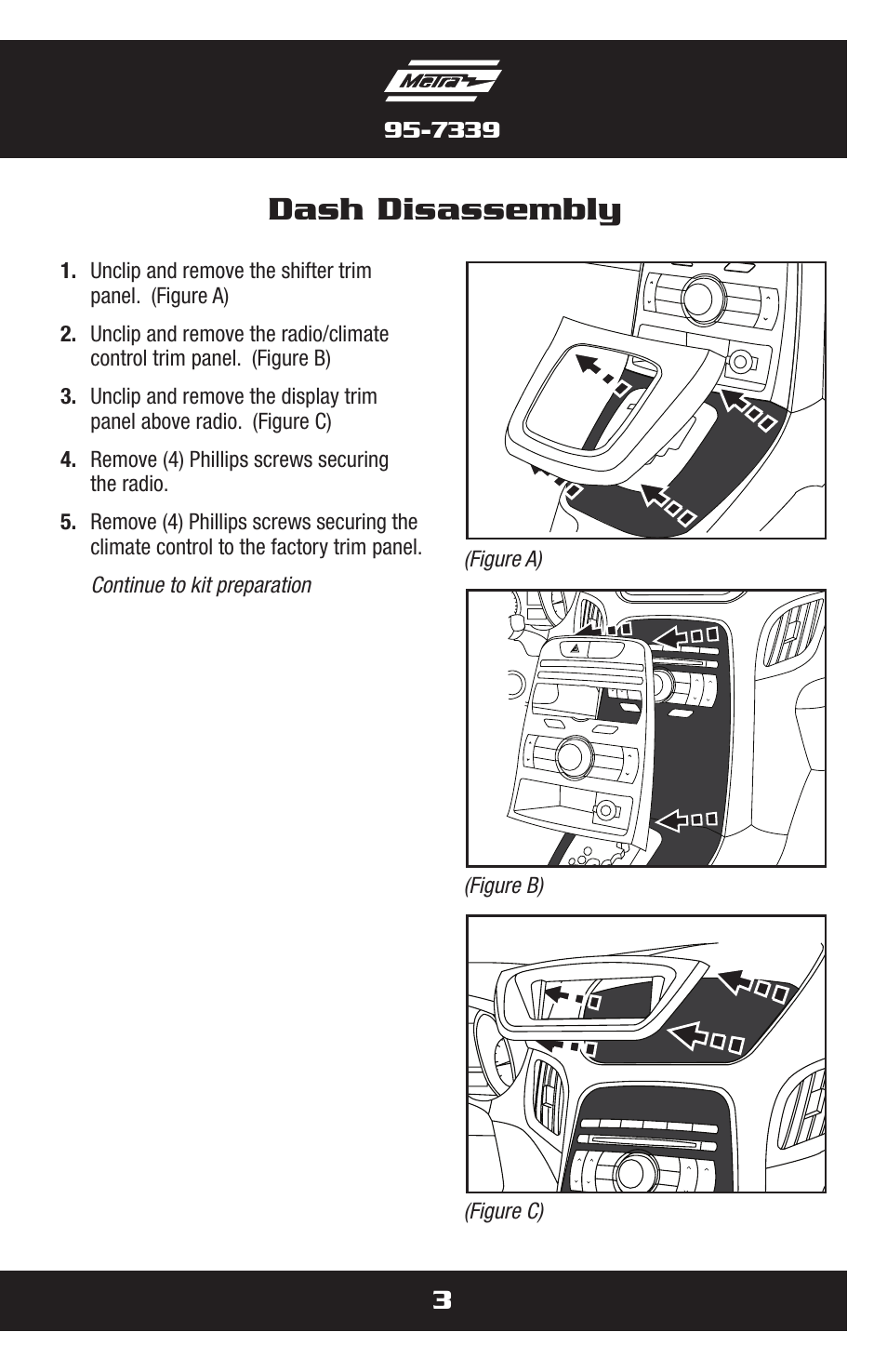 Dash disassembly | Metra Electronics 95-7339S User Manual | Page 3 / 8