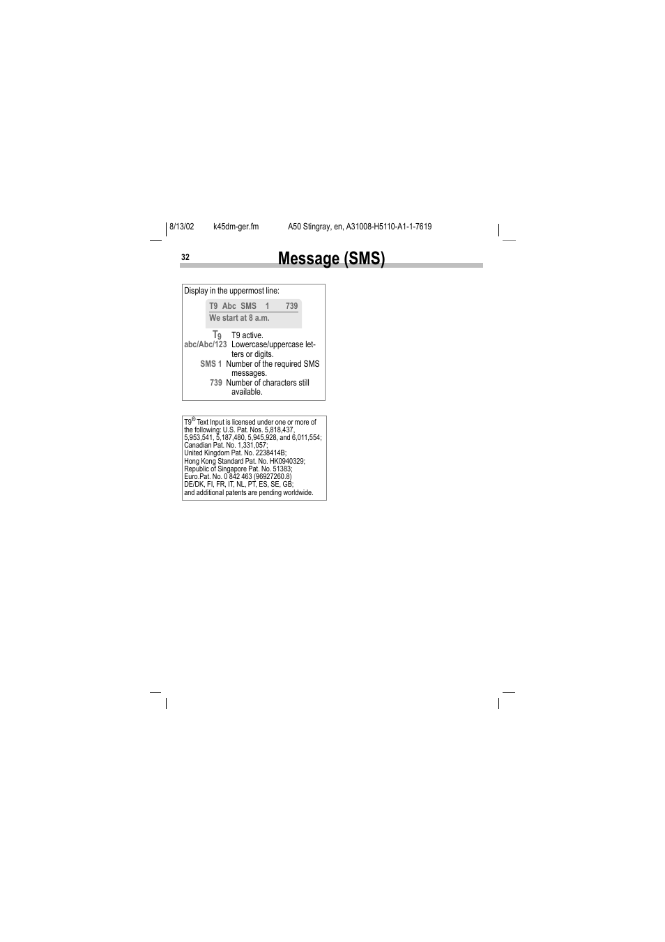 Message (sms) | Siemens A50 User Manual | Page 33 / 77