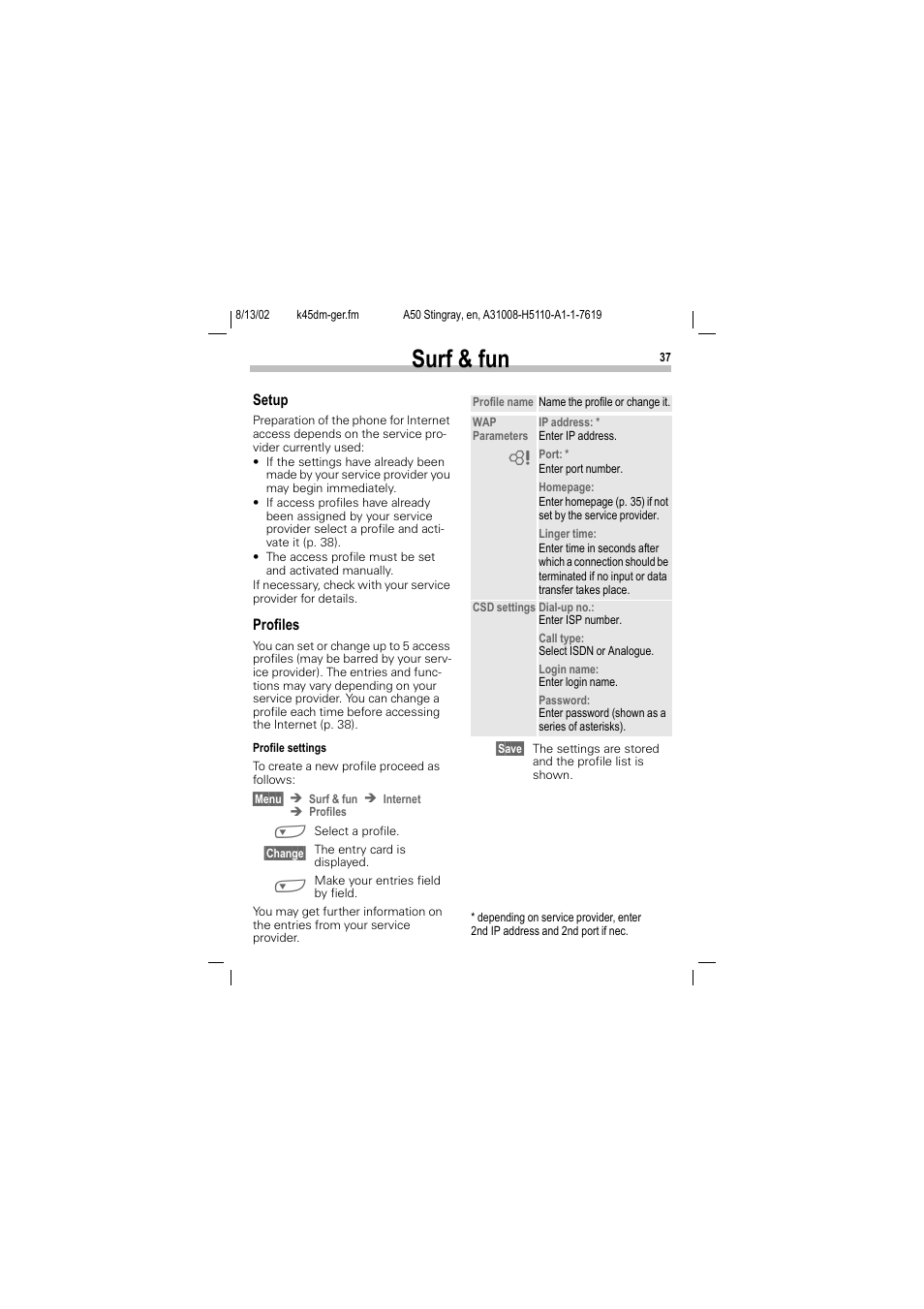 P. 37), Surf & fun | Siemens A50 User Manual | Page 38 / 77