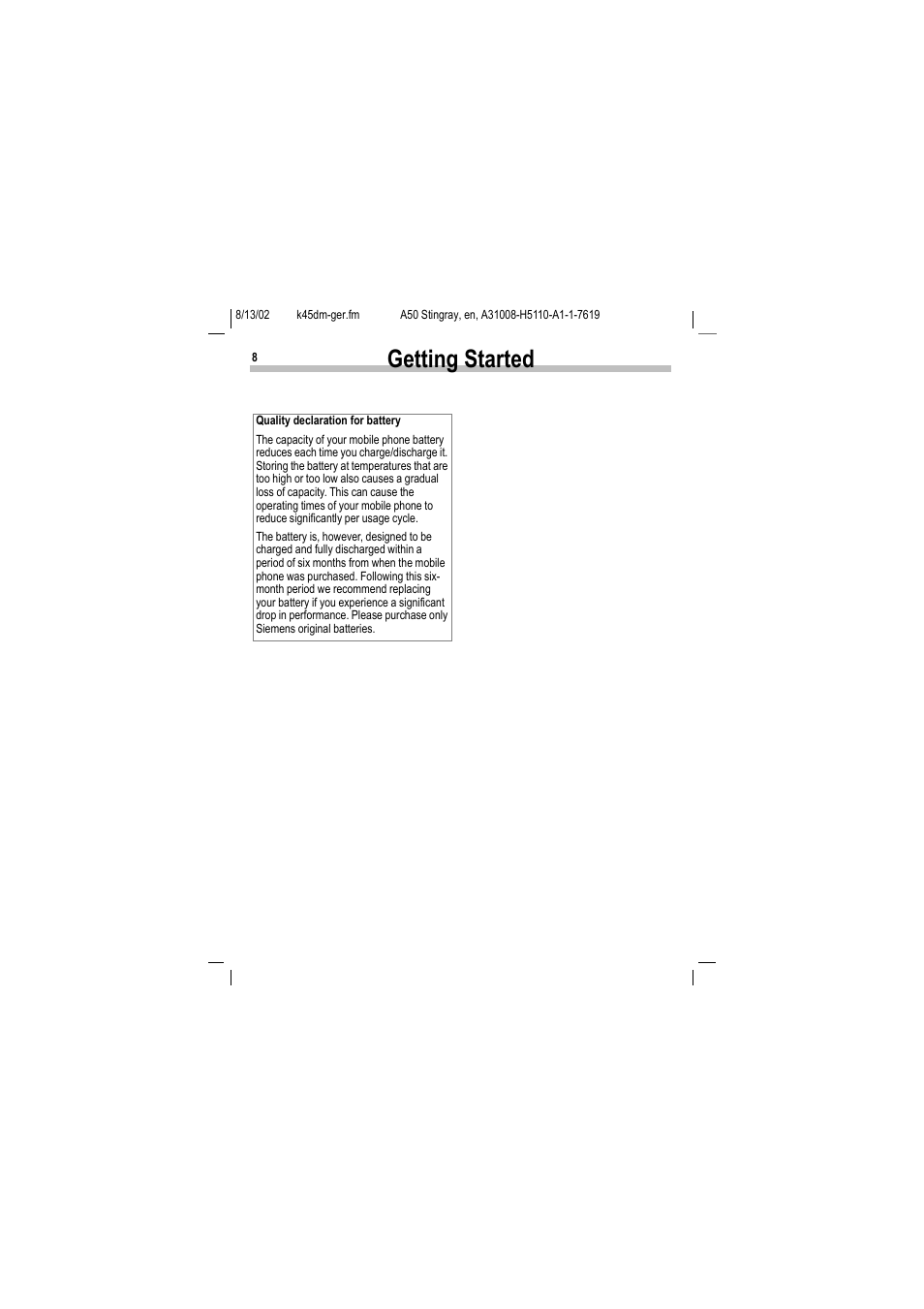 Getting started | Siemens A50 User Manual | Page 9 / 77