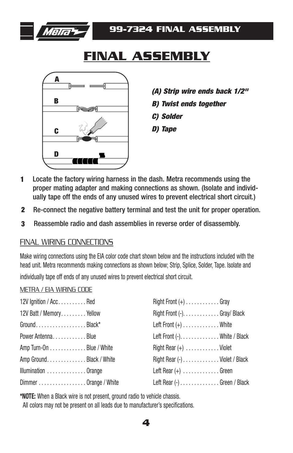 Final assembly | Metra Electronics KIA OPTIMA 99-7324 User Manual | Page 6 / 8