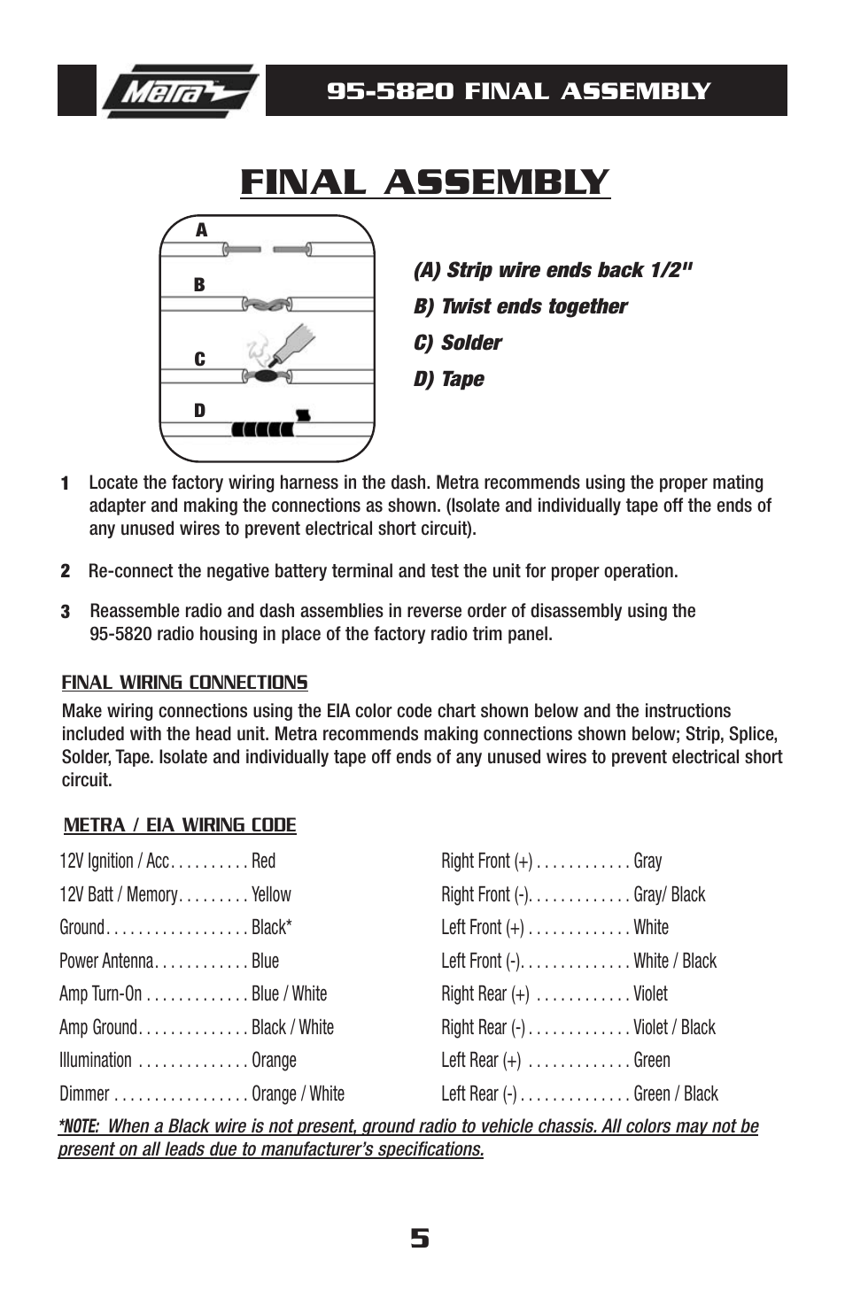 Final assembly, 5820 final assembly | Metra Electronics 95-5820 User Manual | Page 7 / 8