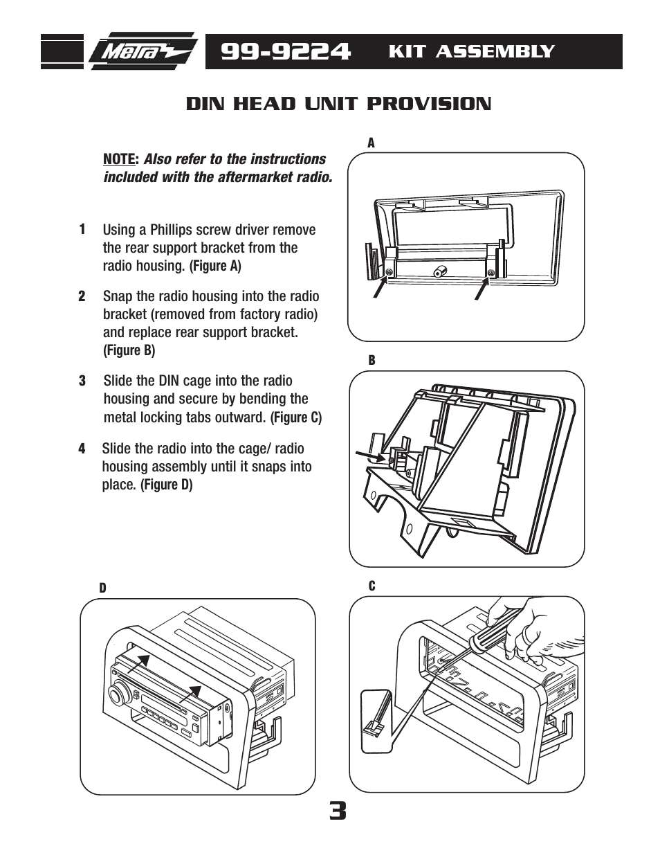 Din head unit provision, Kit assembly | Metra Electronics 99-9224 User Manual | Page 5 / 8