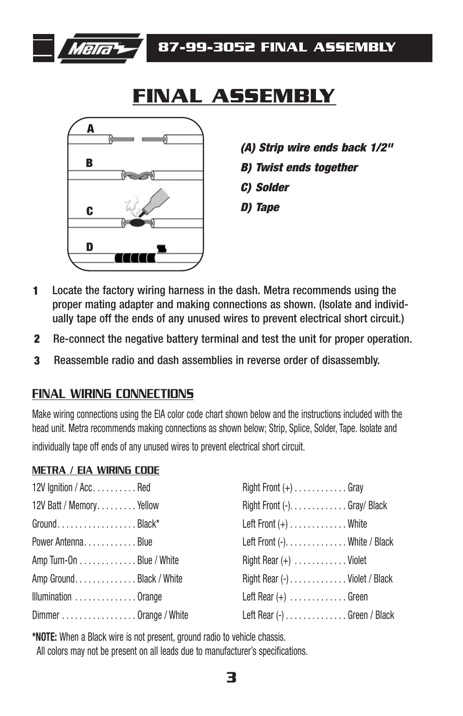 Final assembly | Metra Electronics 87-99-3052 User Manual | Page 5 / 8