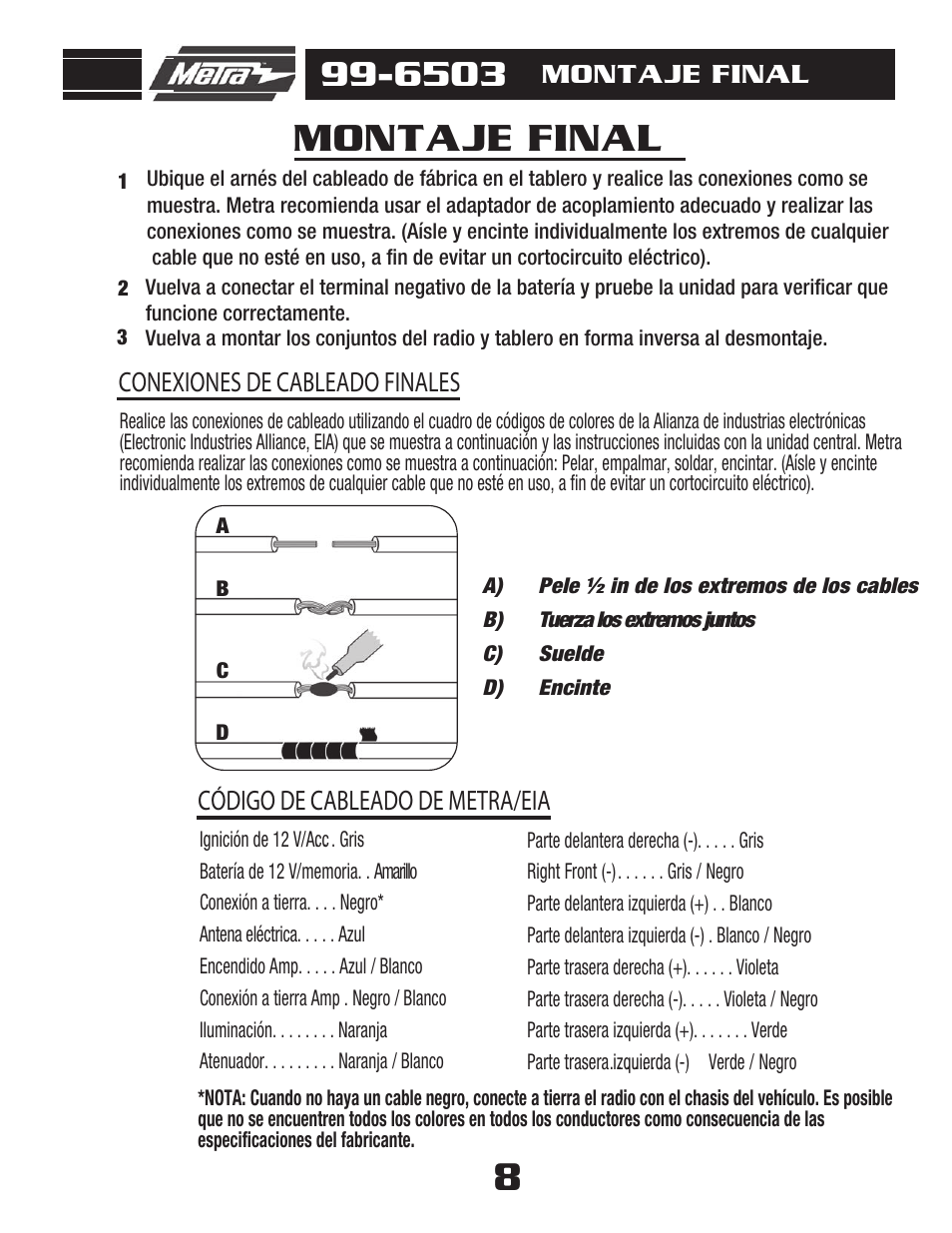 Montaje final | Metra Electronics AW-512CR User Manual | Page 20 / 20