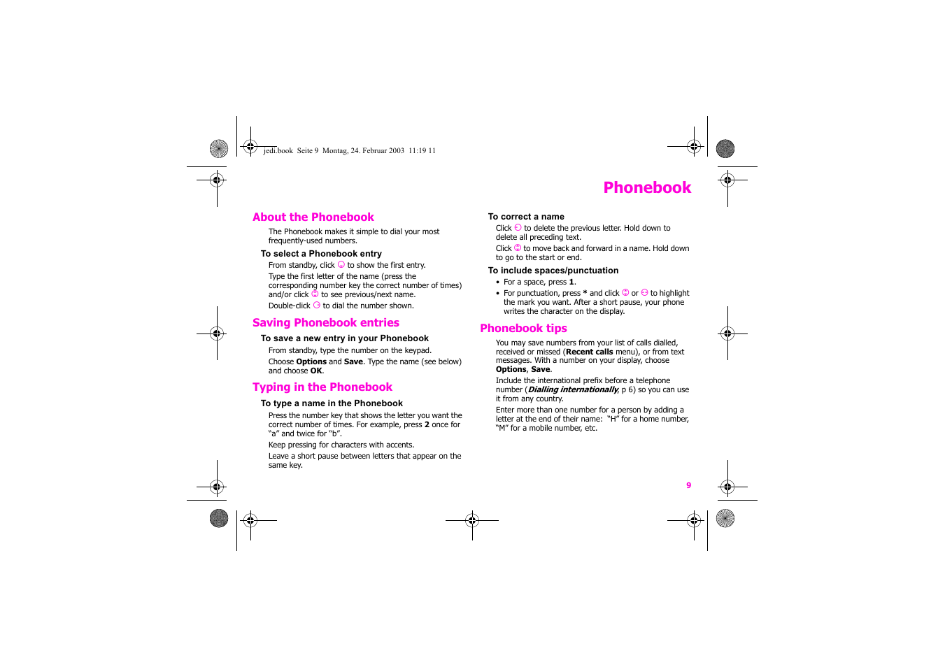 Phonebook | Siemens Xelibri 4 User Manual | Page 10 / 31