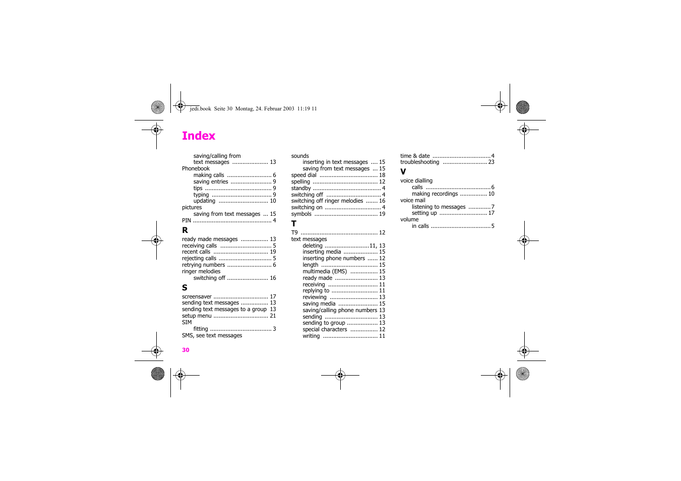 Index | Siemens Xelibri 4 User Manual | Page 31 / 31