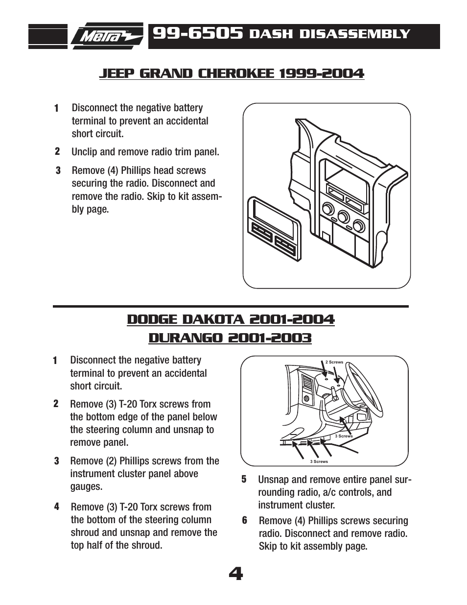 Dash disassembly | Metra Electronics 99-6505 User Manual | Page 6 / 12