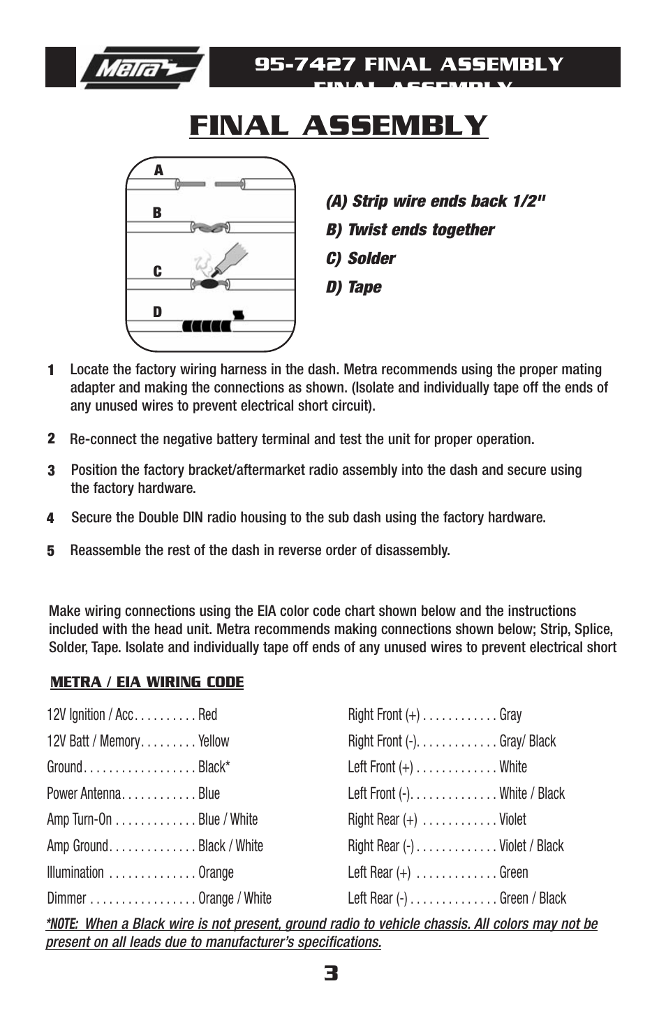 Final assembly, 7427 final assembly final assembly | Metra Electronics 95-7427G User Manual | Page 5 / 8