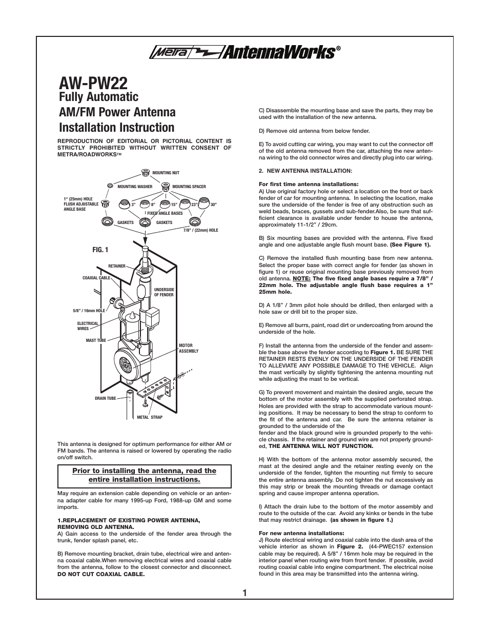 Metra Electronics AW-PW22 User Manual | 8 pages