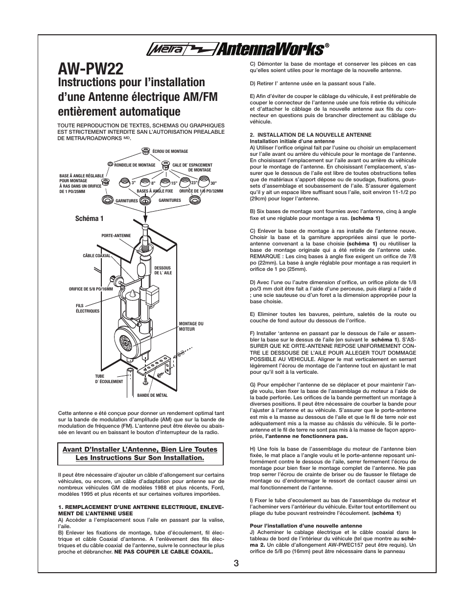 Aw-pw22, Schéma 1 | Metra Electronics AW-PW22 User Manual | Page 3 / 8