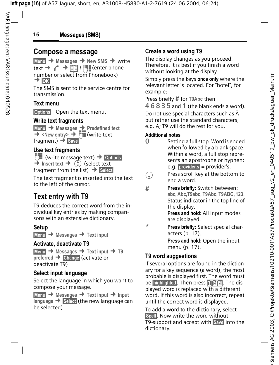 Compose a message, Text entry with t9 | Siemens A57 User Manual | Page 17 / 37
