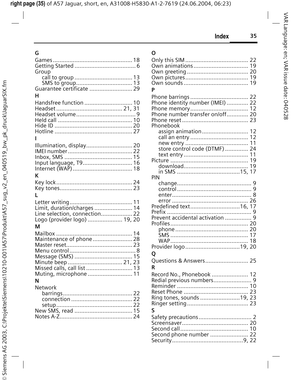 Siemens A57 User Manual | Page 36 / 37