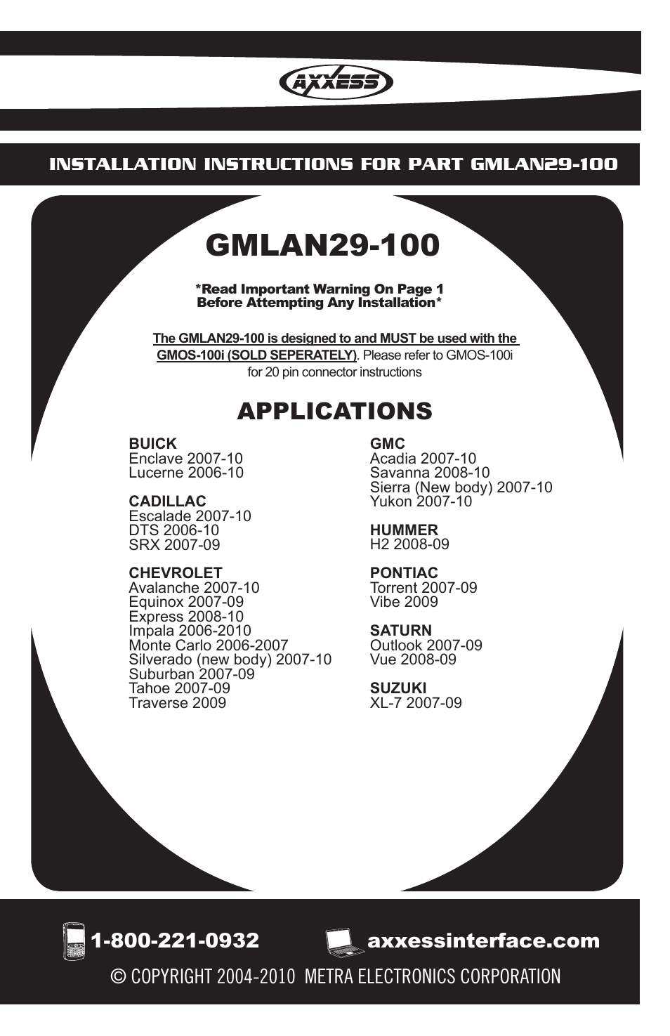 Metra Electronics GMLAN29-100 User Manual | 8 pages