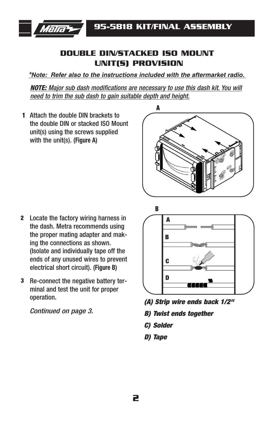 5818 kit/final assembly, Double din/stacked iso mount unit(s) provision | Metra Electronics 95-5818 User Manual | Page 4 / 8