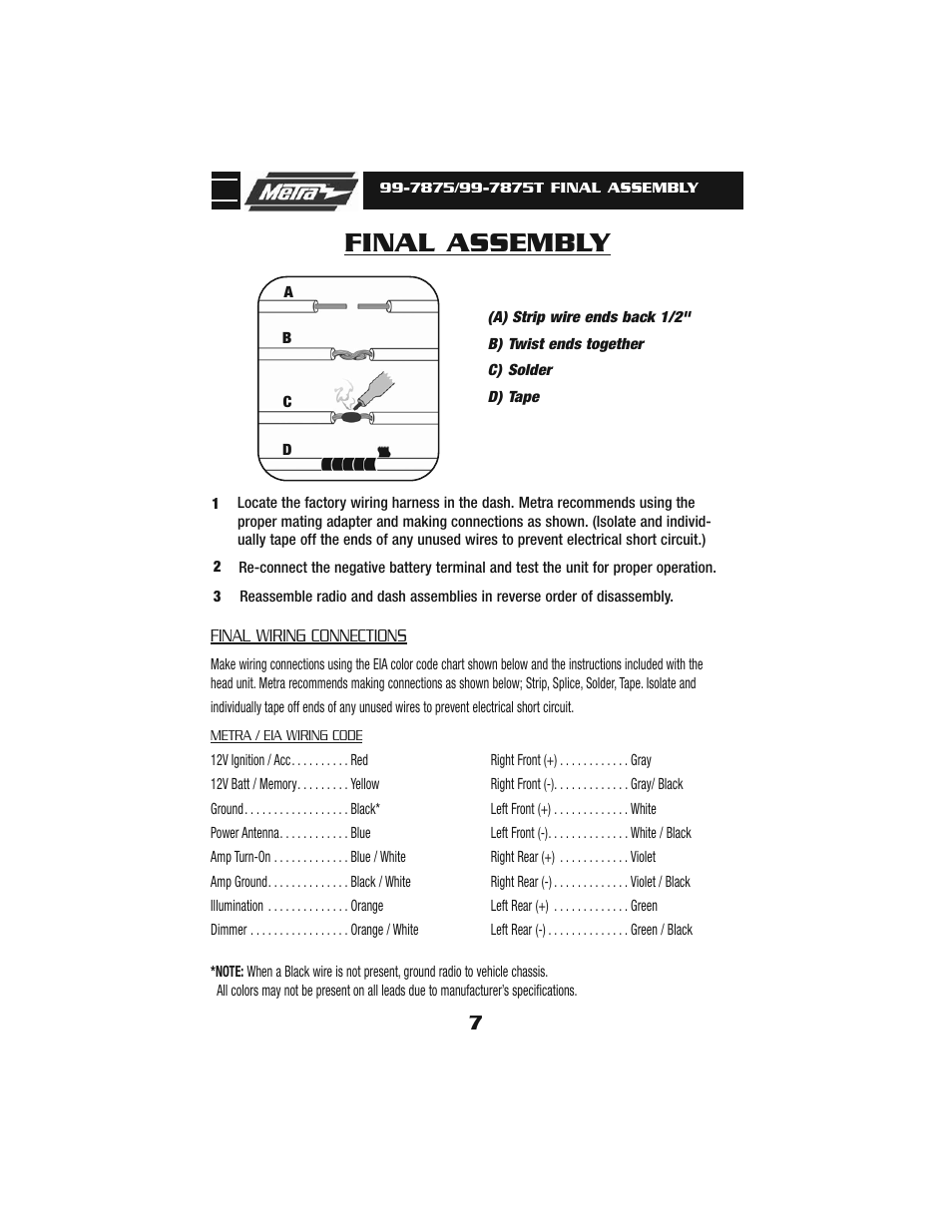 Final assembly | Metra Electronics 99-7875T User Manual | Page 9 / 12