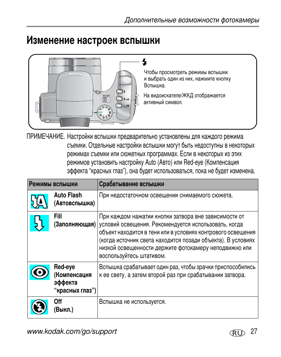 Изменение настроек вспышки | Kodak Z612 User Manual | Page 33 / 101