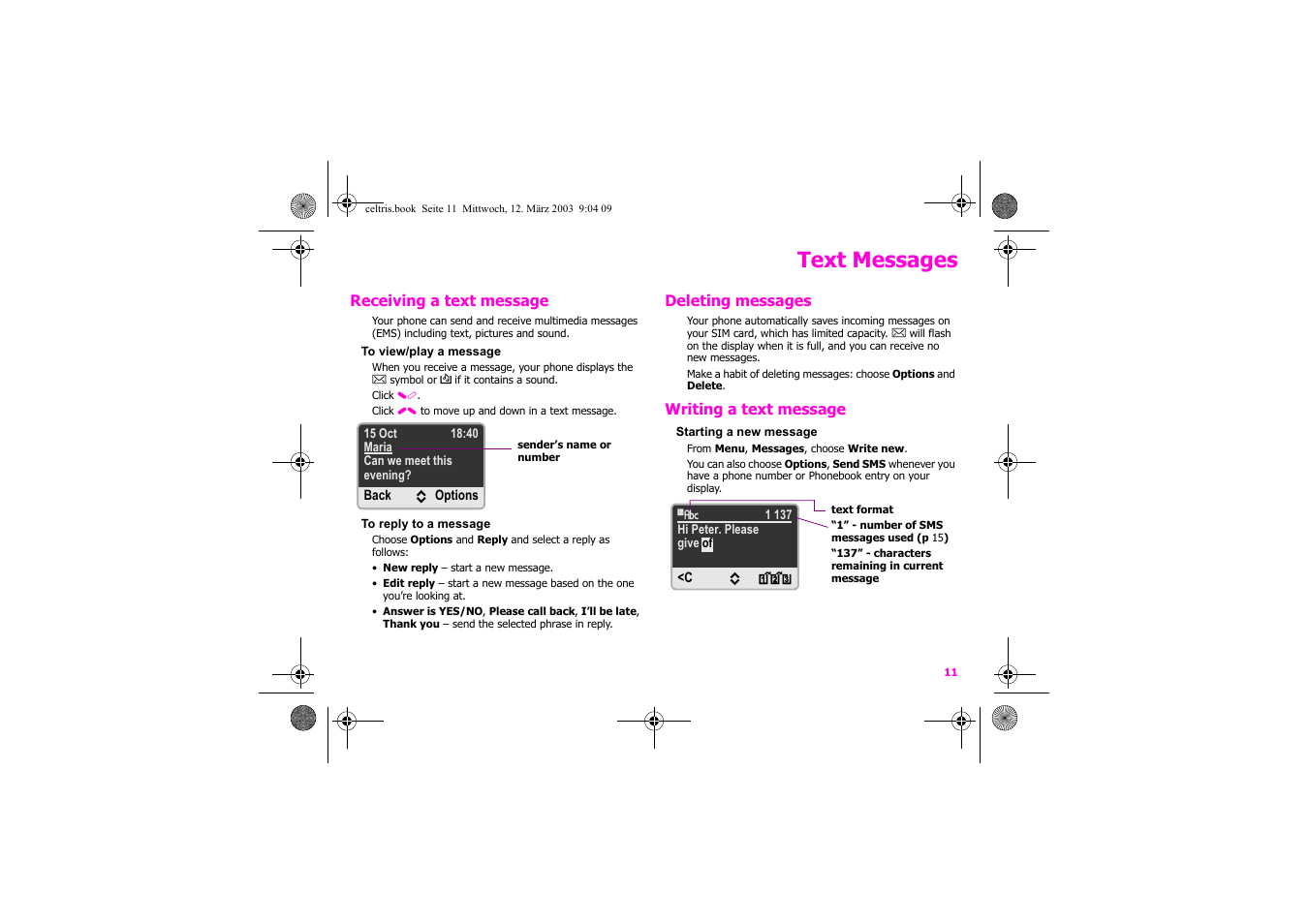 Text messages | Siemens Xelibri 1 User Manual | Page 12 / 31