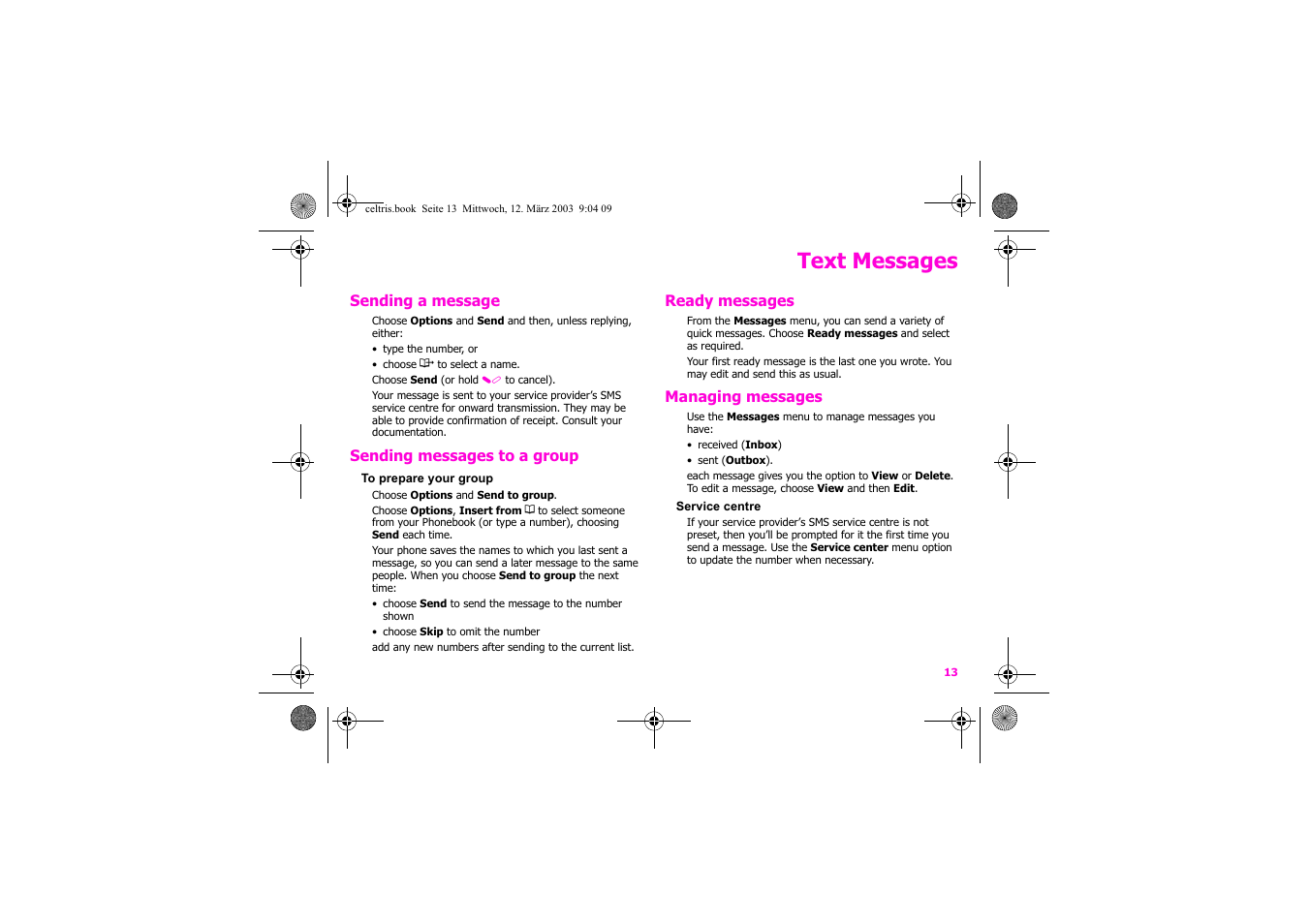 Text messages | Siemens Xelibri 1 User Manual | Page 14 / 31