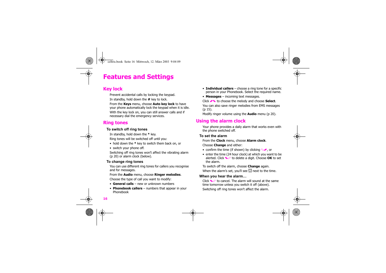 Features and settings | Siemens Xelibri 1 User Manual | Page 17 / 31