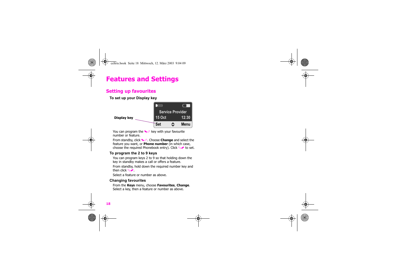 Features and settings | Siemens Xelibri 1 User Manual | Page 19 / 31