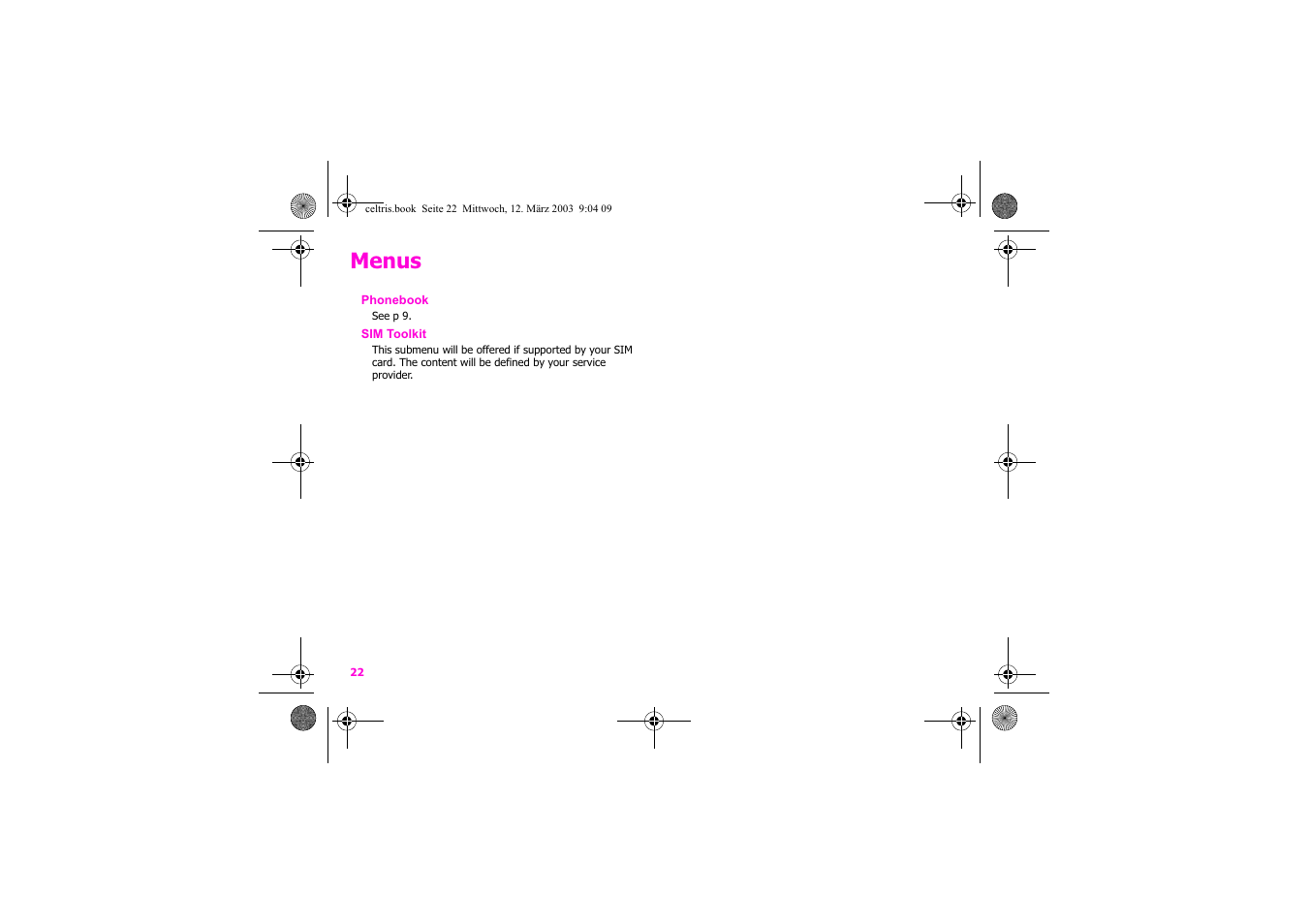 Menus | Siemens Xelibri 1 User Manual | Page 23 / 31