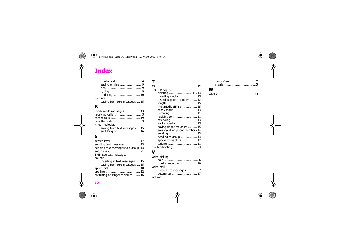 Index | Siemens Xelibri 1 User Manual | Page 31 / 31