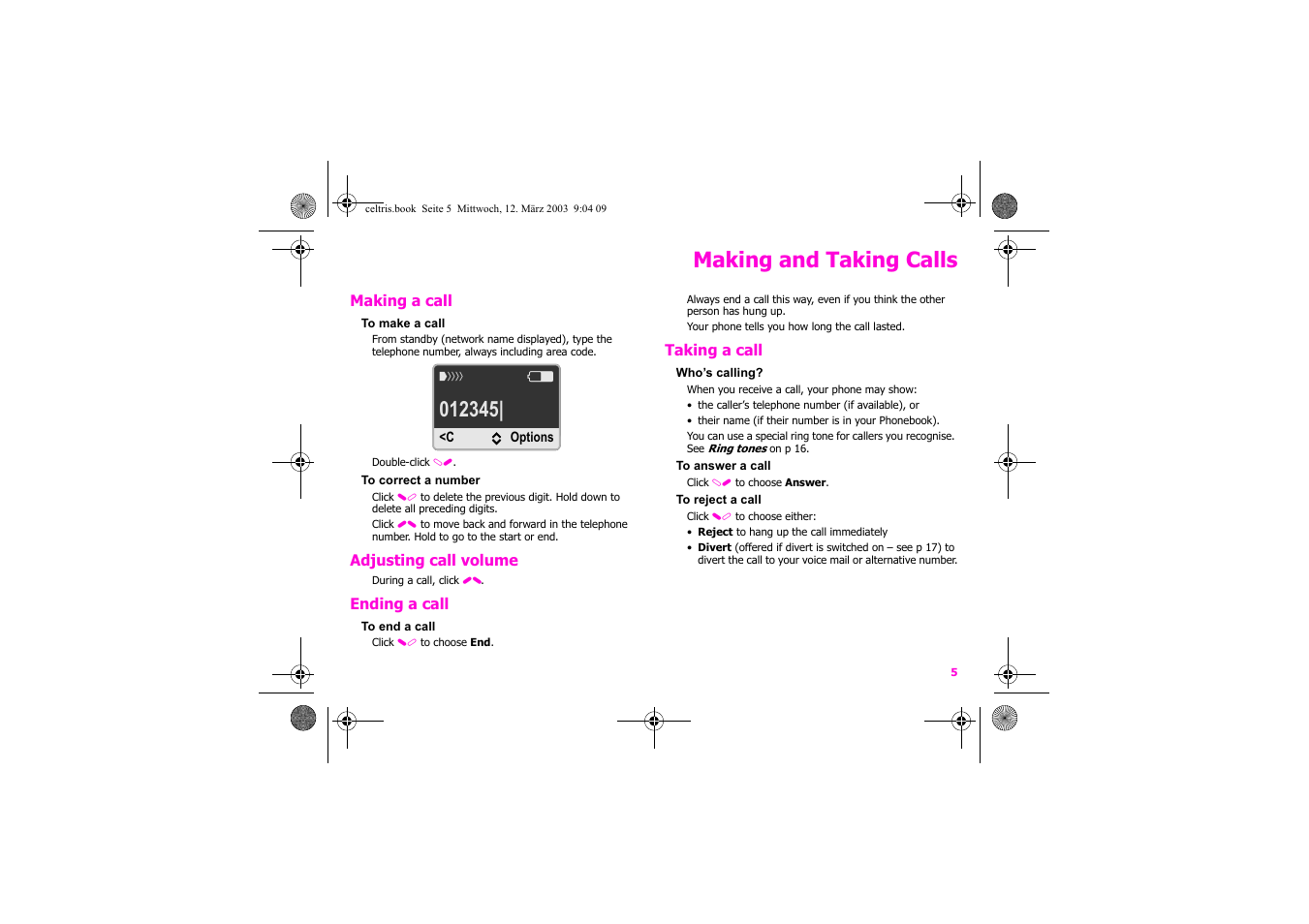 Making and taking calls | Siemens Xelibri 1 User Manual | Page 6 / 31