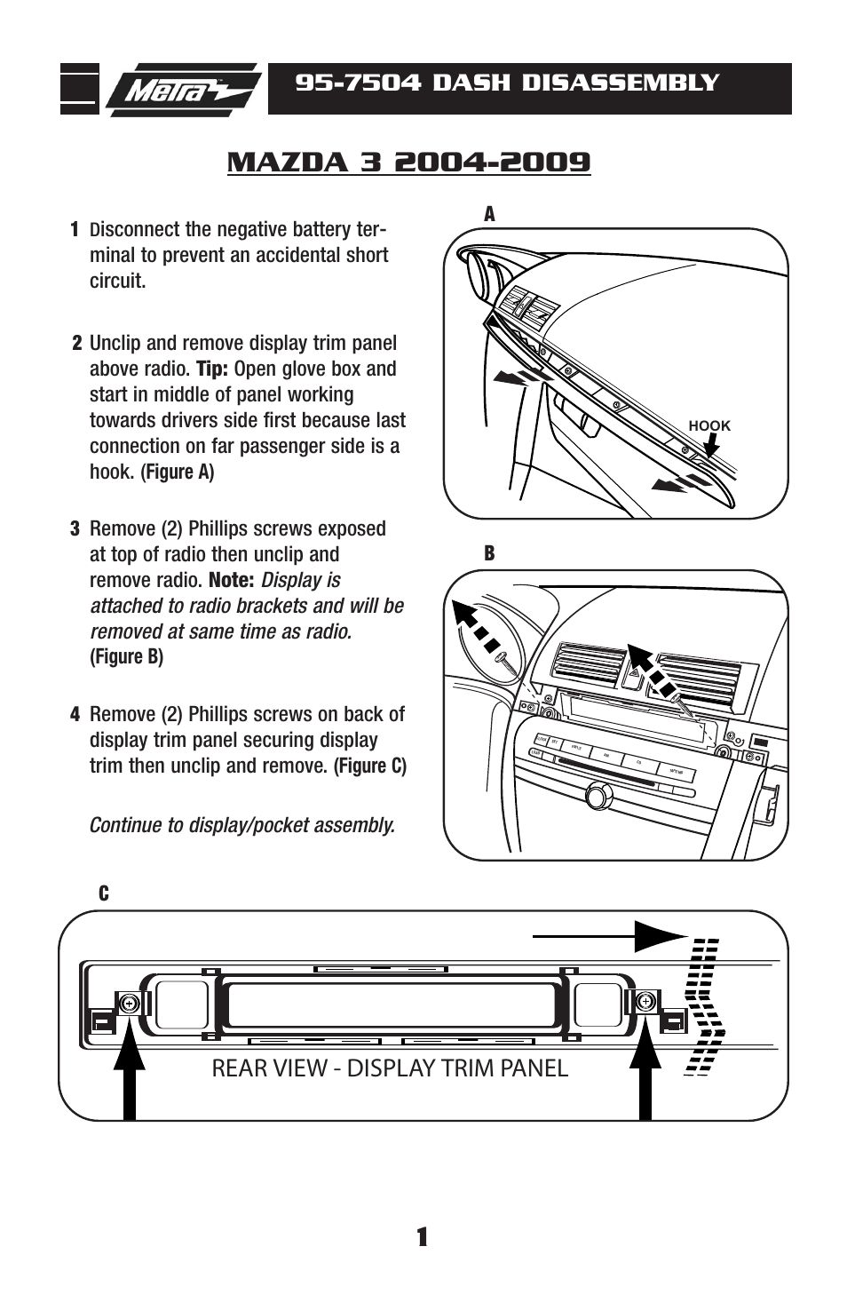 7504 dash disassembly, Rear view - display trim panel | Metra Electronics 95-7504 User Manual | Page 3 / 8