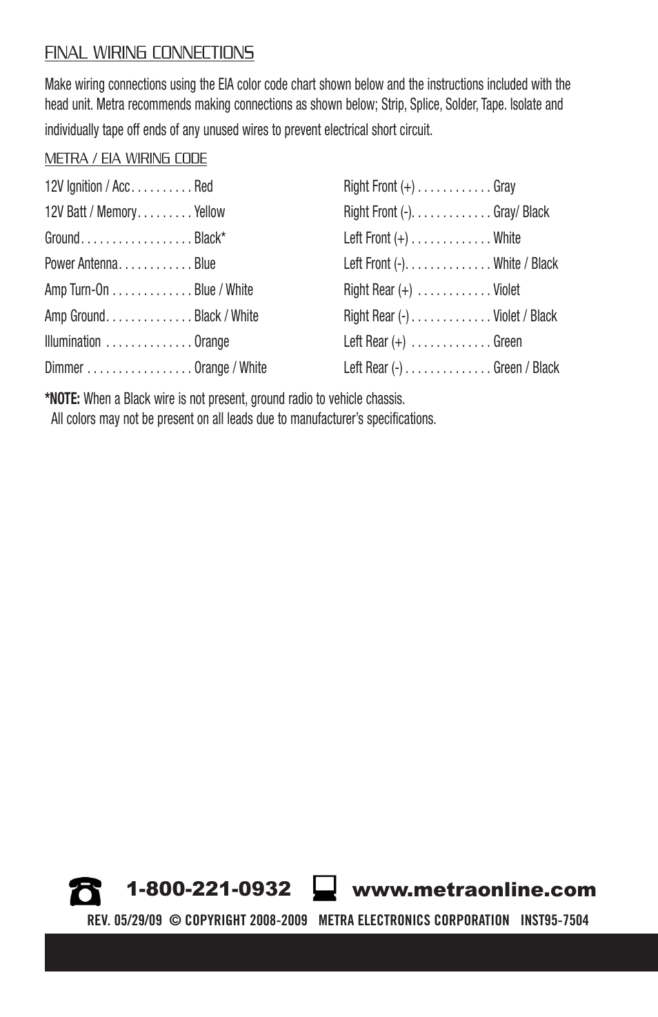 Final wiring connections | Metra Electronics 95-7504 User Manual | Page 8 / 8