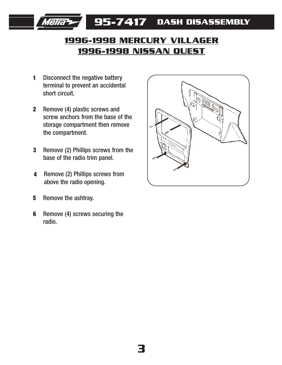 Dash disassembly | Metra Electronics 95-7417 User Manual | Page 5 / 20