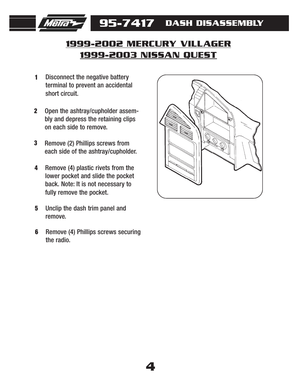 Dash disassembly | Metra Electronics 95-7417 User Manual | Page 6 / 20