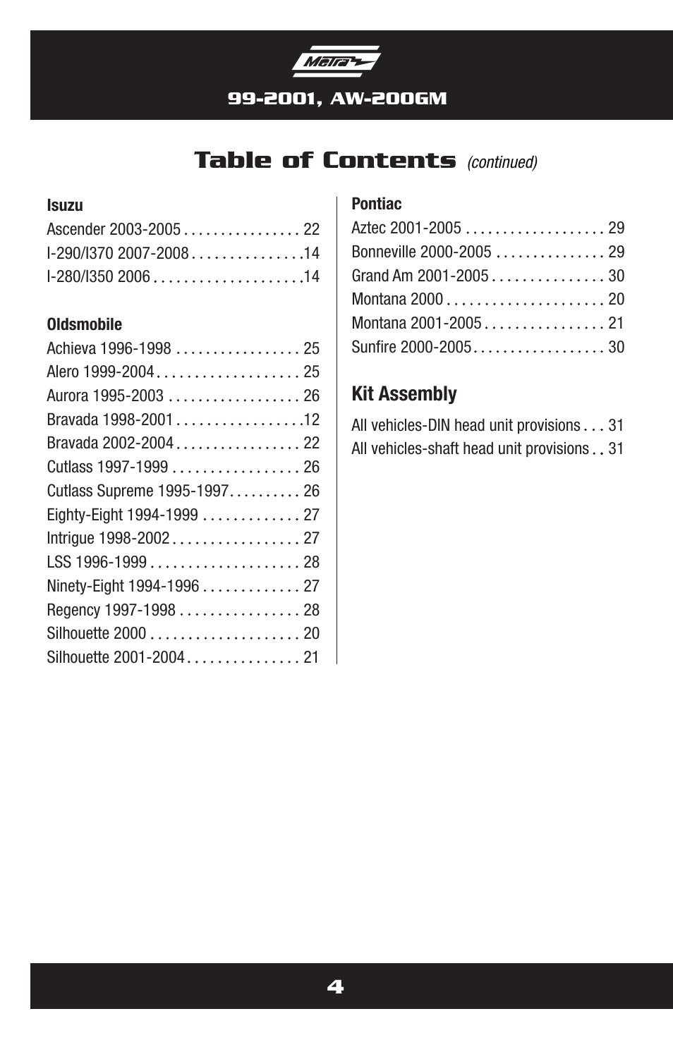 Metra Electronics AW-200GM User Manual | Page 4 / 36