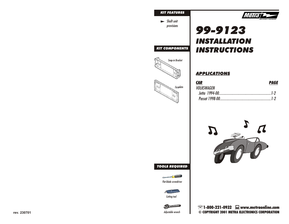 Metra Electronics KIT FEATURES 99-9123 User Manual | 2 pages