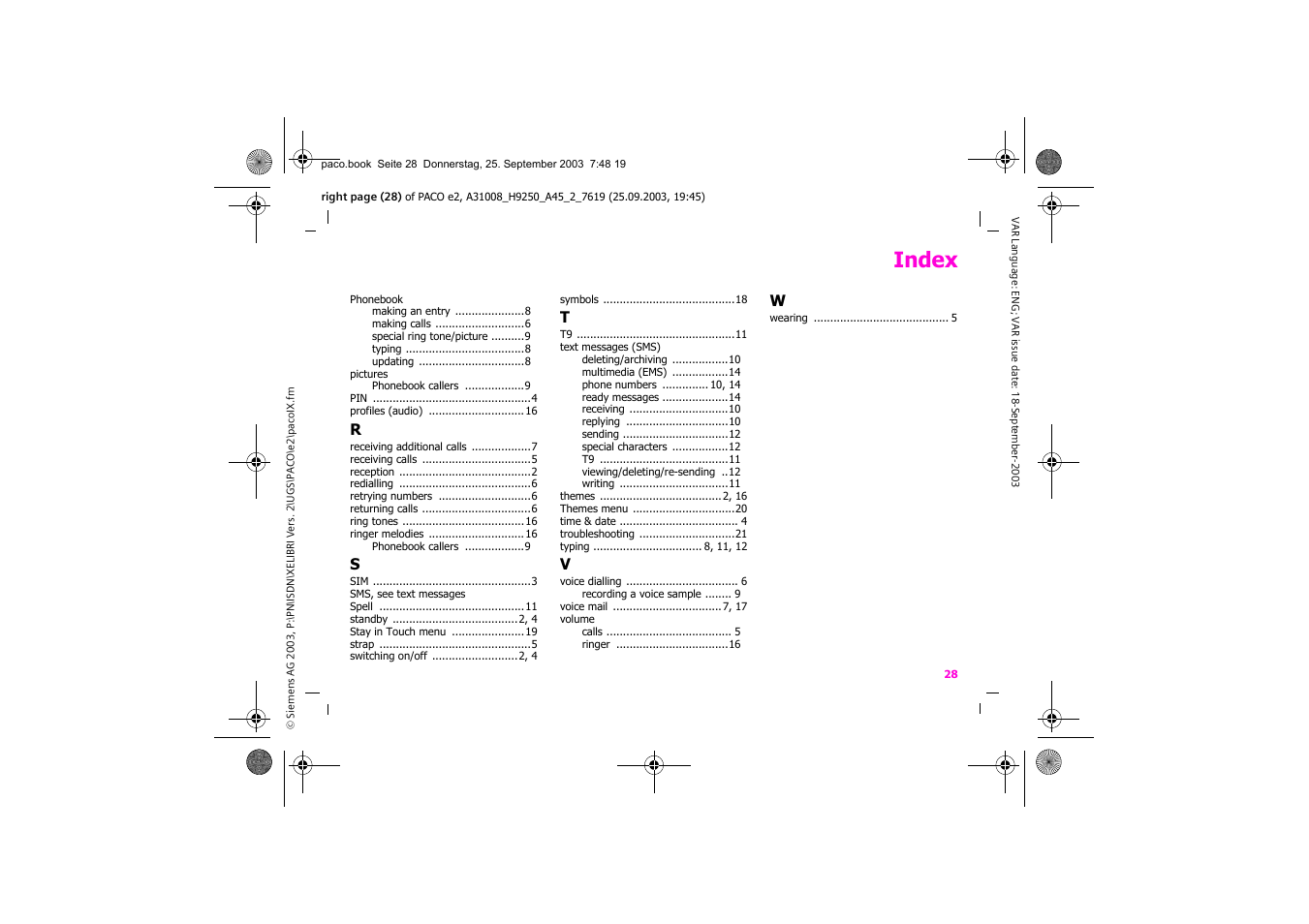 Index | Siemens Xelibri 5 User Manual | Page 29 / 30