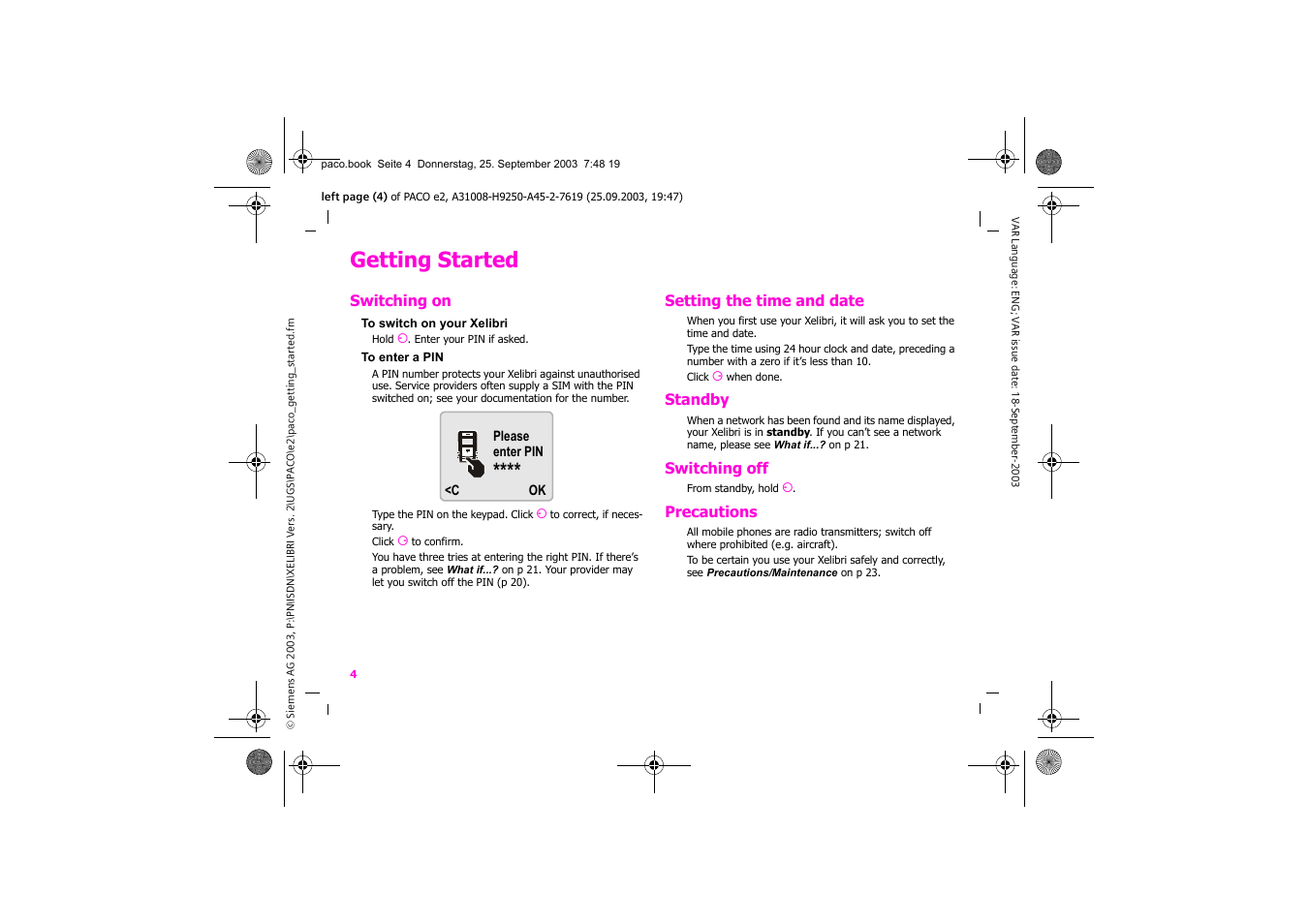 Getting started | Siemens Xelibri 5 User Manual | Page 5 / 30