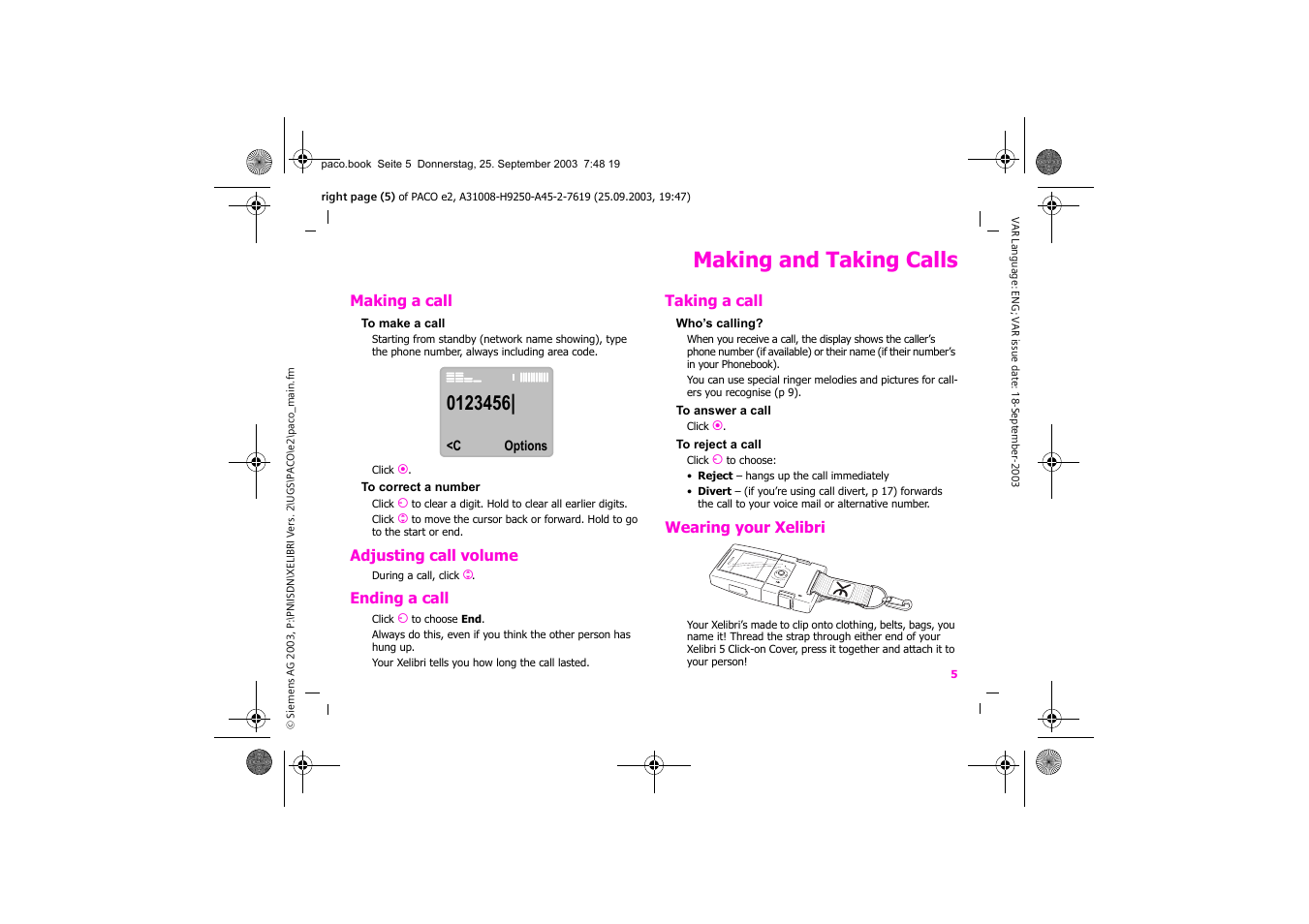 Making and taking calls | Siemens Xelibri 5 User Manual | Page 6 / 30