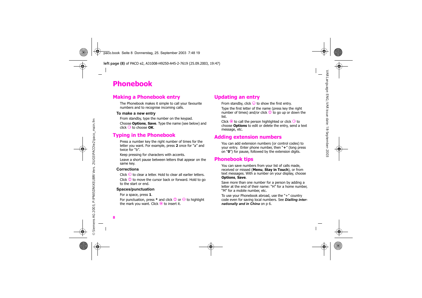 Phonebook | Siemens Xelibri 5 User Manual | Page 9 / 30