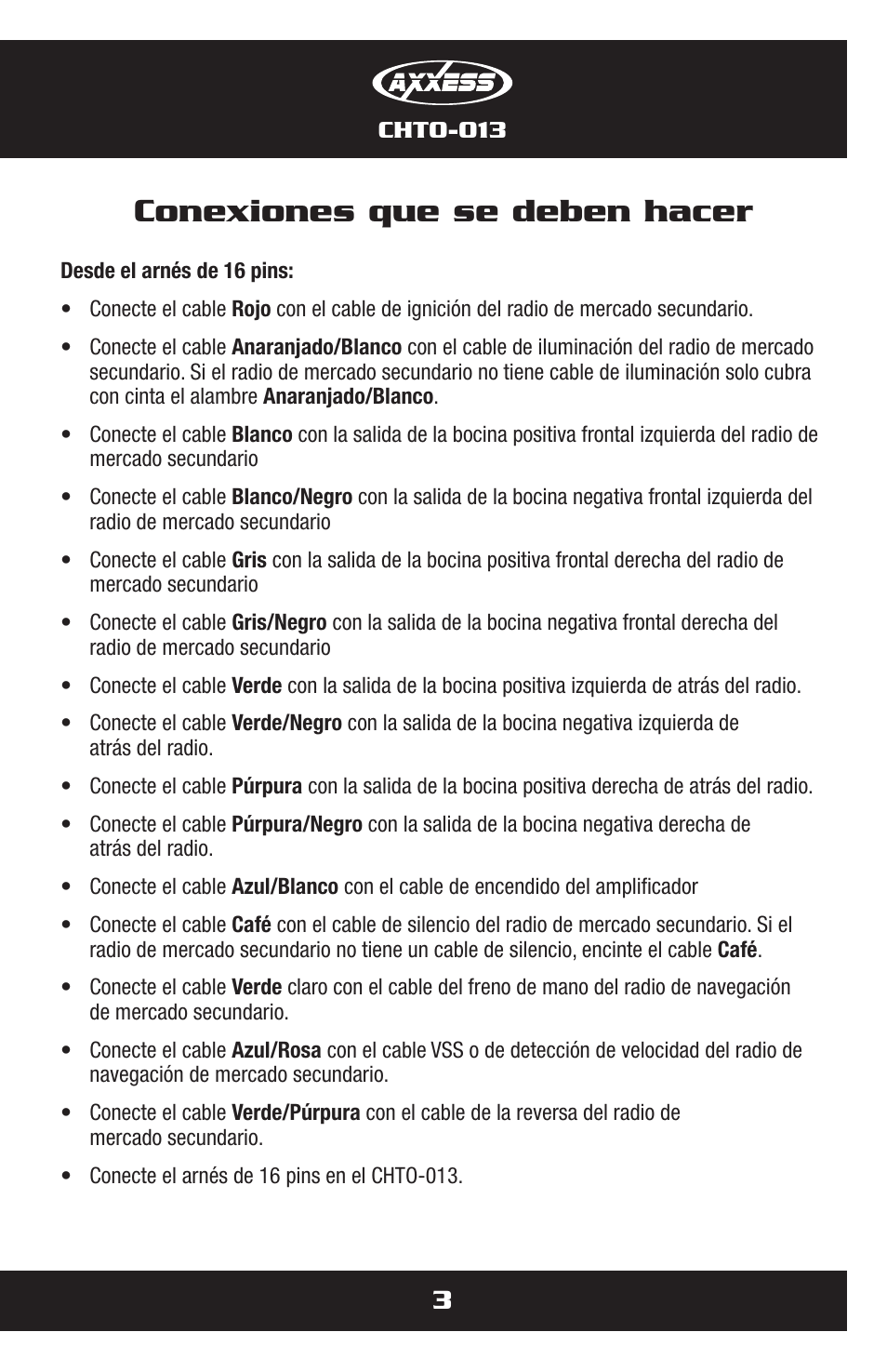 Conexiones que se deben hacer | Metra Electronics CHTO-013 User Manual | Page 11 / 16