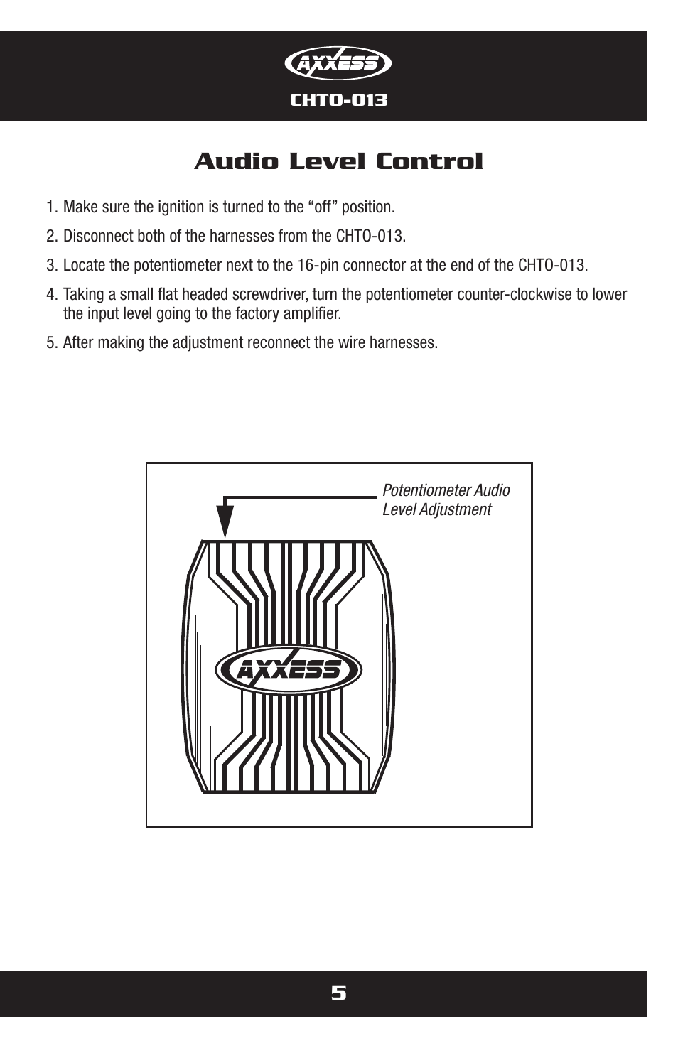 Audio level control | Metra Electronics CHTO-013 User Manual | Page 5 / 16